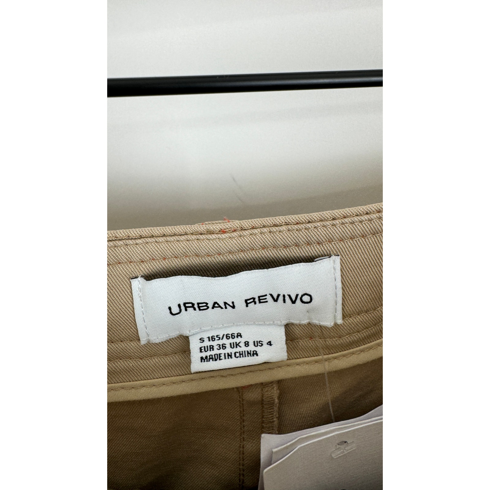Urban Revivo Khaki High Rise Straight Leg Pants Womens Size 4 New Red Stitching — image 8 of 8